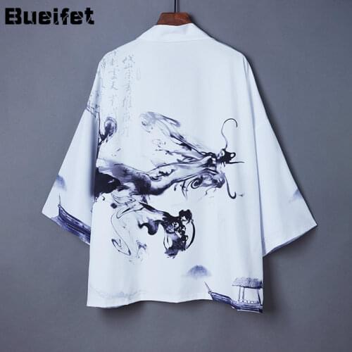 Improved Traditional Kimono Harajuku Cardigan Samurai Costume Yukata Male Haori Obi Beach Kimono Loose Asian Clothes