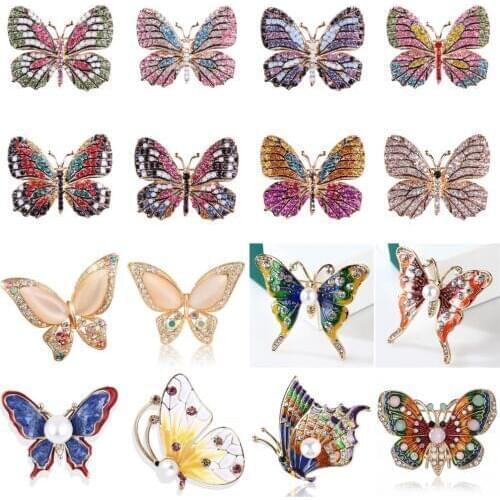 Fashion Enamel Animal Butterfly Brooches Crystal Insect Brooch Pins For Women Jewelry Wedding Party Bijoux Gift