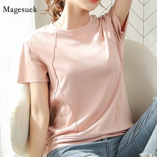 2021 New Summer O Neck Short Sleeve T-shirt Korean Solid Classic Pure Cotton Tee Shirt Casual Loose-Fit Women Clothing 8617 50