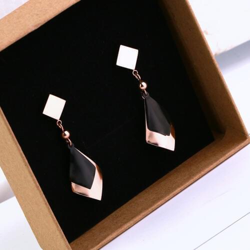 YUN RUO Brand Rose Gold Color Geometric Tassel Stud Earring for Woman Girl 316 L Stainless Steel Fashion Jewelry Never Fade