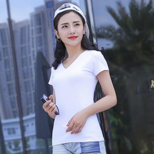 95% Cotton Summer Women Tops Vogue T Shirt Short Sleeve V-Neck XXXL Lady Casual Tees Shirt White Tumblr Shirt Prefect quality
