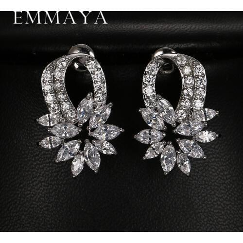Emmaya Famous Brand Zircon Earrings for Women/Girl Luxury Micro Pave Cubic Zirconia Flower Stud Earrings Fashion Jewelry
