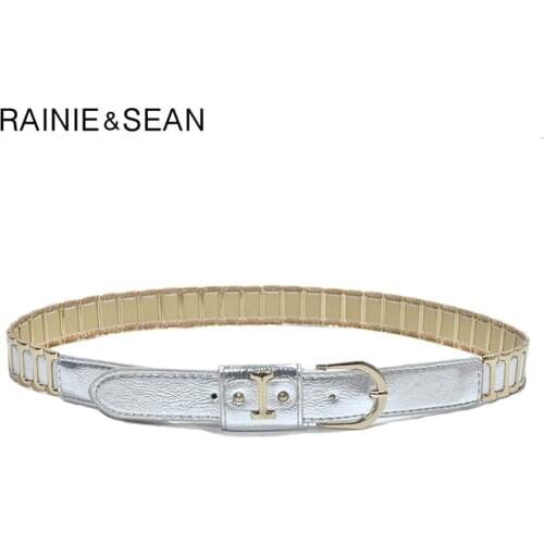 RAINIE SEAN Woman Belt Punk Rock Women Leather Belt Sliver Pin Buckle Patchwork Streetwear Hip Hop Ladies Jean Belts With Metal