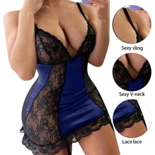 Women Sexy Deep V Lace Sleeveless Slim Temptation Bodysuit Nightdress Sleepwear