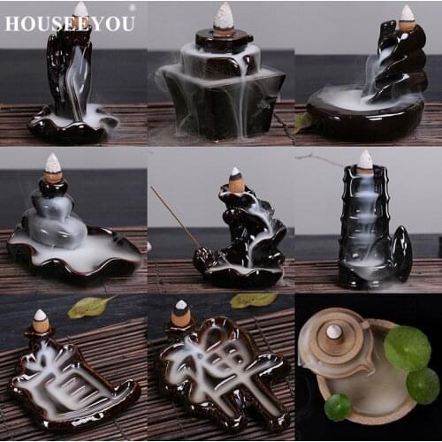 14 Kinds of Creative Backflow Stick Incense Burner Ceramic Glazed Censer Tea Room Home Decoration