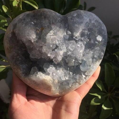 3.3 lbs Celestite Geode Heart Chunky Natural Celestite Crystal Cluster from Madagascar Crystal Druzy Heart Light Blue Crystal