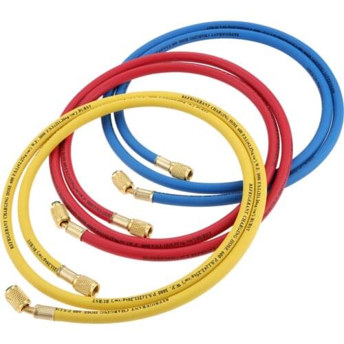 3Pcs R134a R22 R410a Refrigeration Charging Hoses 1/4" SAE Female Manifold Gauge Set For Air Conditioning Red/Blue/Yellow