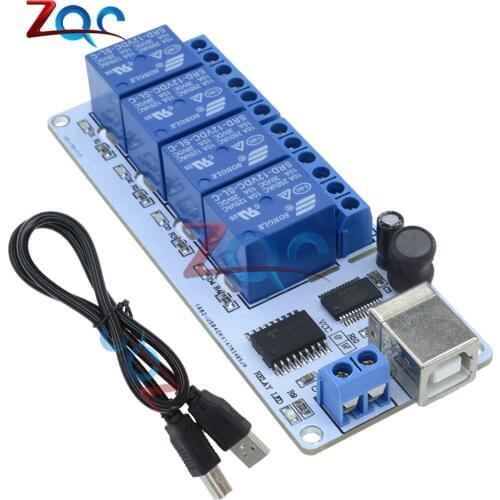 4 Channel USB 5V 12V Relay Automation Module Board Computer Control For Arduino PIC DSP AVR With USB cable SRD-12VDC-SL-C