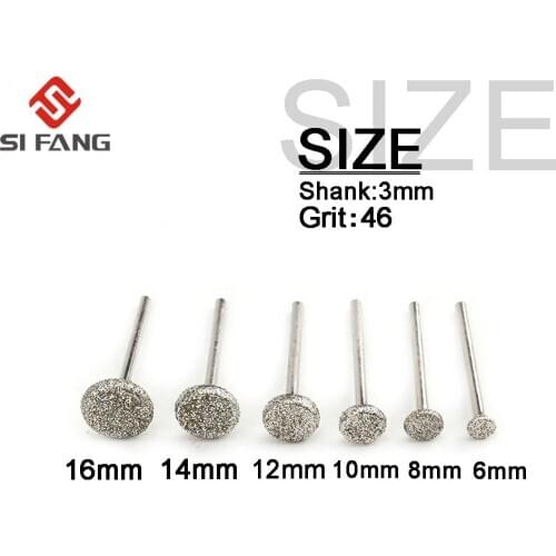 6-16mm Diamond Cutting Grinding Head 3mm Shank Circular Arc Mounted Points Bit Jade Stone Carving Polishing for Dremel Rotary T