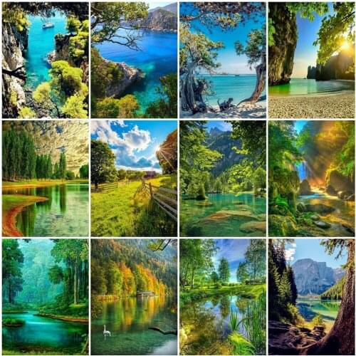 EverShine 5D Diamond Painting Landscape Handmade Gift Diamond Embroidery Tree Mosaic Art Hot Sale Cross Stitch Lake Home Decor