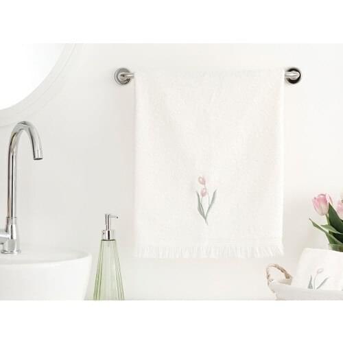 English Home Tulip Garden Embroidered Face Towel 50 x 76 cm Ecru