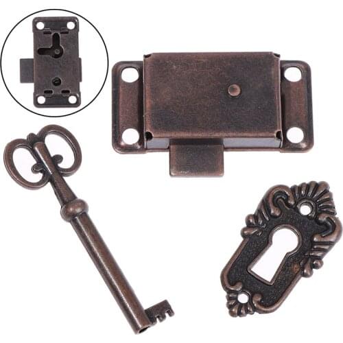 Antique Iron Door Lock Drawer Jewelry Wood Box Cabinet Wardrobe Cupboard Door Lock + Key Furniture Hardware