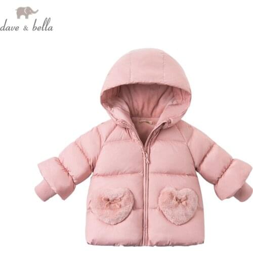 DBM16054 dave bella winter baby girls fashion bow pockets hooded down coat children 90% white duck down padded kids jacket