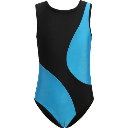 Children Kids Girls Gymnastics Suit Breathable Sleeveless Soft Fashion Concise Color Matching Gymnastics Cloth Body Suit