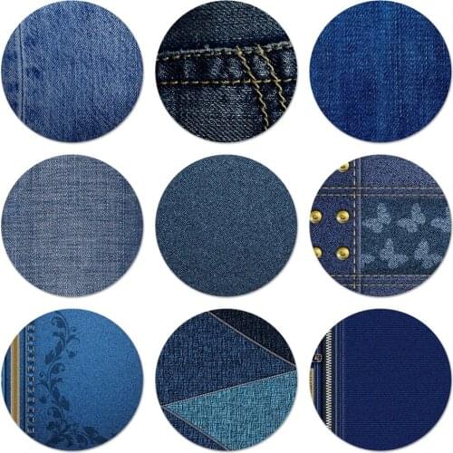 Jeans Cowboy Denim printed Icons Pins Badge Decoration Brooches Metal Badges For Clothes Backpack Decoration 58mm