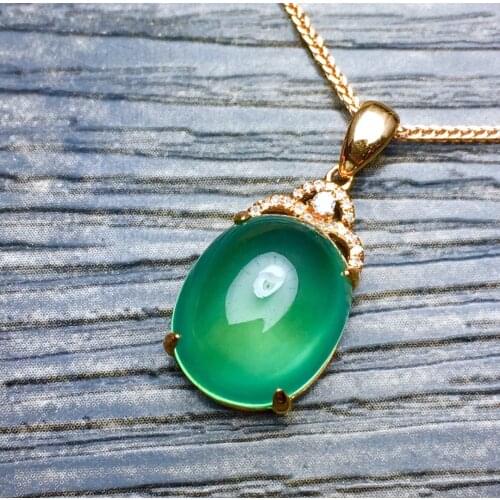 E622 Fine Jewelry Pure 18K Gold Natural Prehnite Gemstones 7ct Diamonds Female Pendant Necklace for women Fine Necklaces
