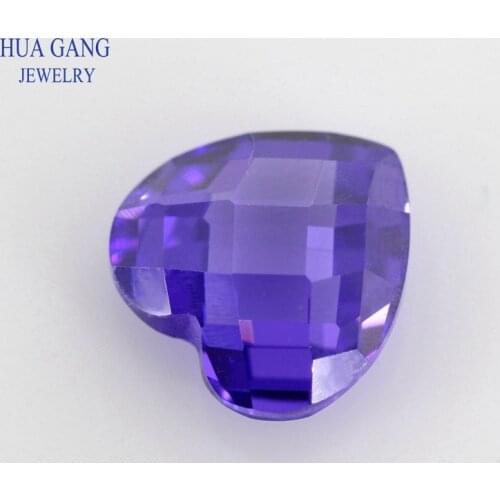 Violet Heart Shape Cubic Zirconia Double Checkboard Loose CZ Stone Synthetic Gems Beads For Jewelry 3x3-12x12mm