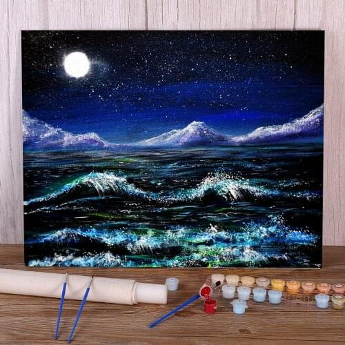 Natural Scenery Midnight Waters Coloring By Numbers Painting Set Acrylic Paints 40*50 Canvas Painting Wall Paintings Drawing