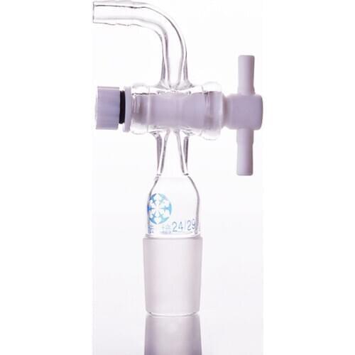 Curved suction connector,PTFE valve 24/29,Joint with PTFE stopcock standard ground mouth,Curved connector with piston