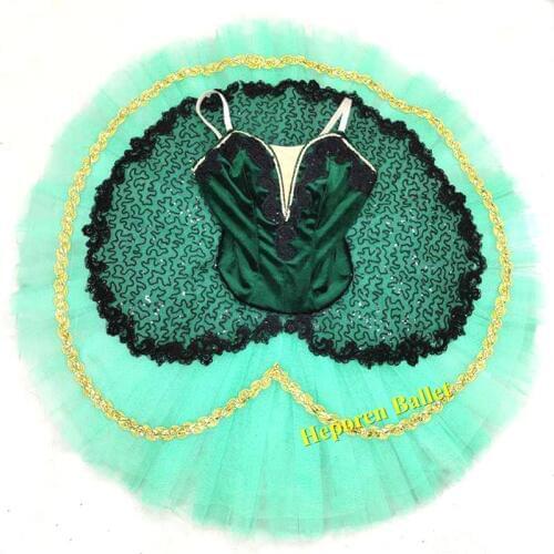 Emerald ballet green tutu costumes dance tutu fluffy gauze skirt strap girls ballet performance dress