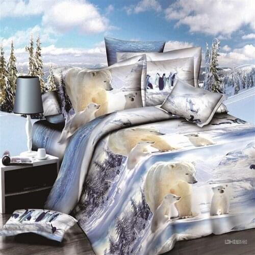 3d polar bear children bedding set of duvet cover bed sheet pillow cases 4pcs,queen size