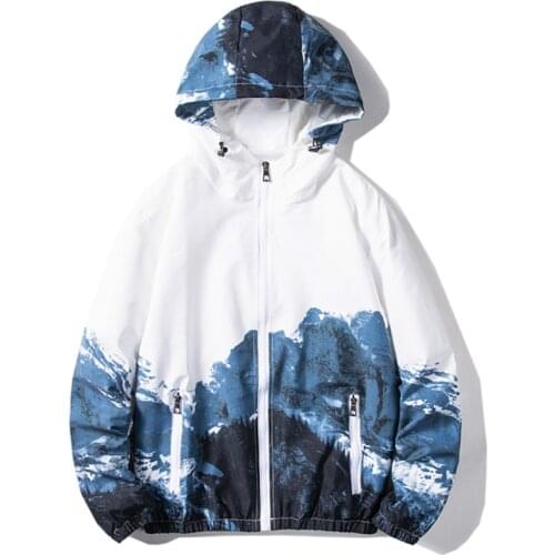 2021 New Spring Autumn Men Bomber Jacket Hooded Fashion Patchwork Print Windbreaker Hip Hop Streetwear Zip Up Casual Man Coats