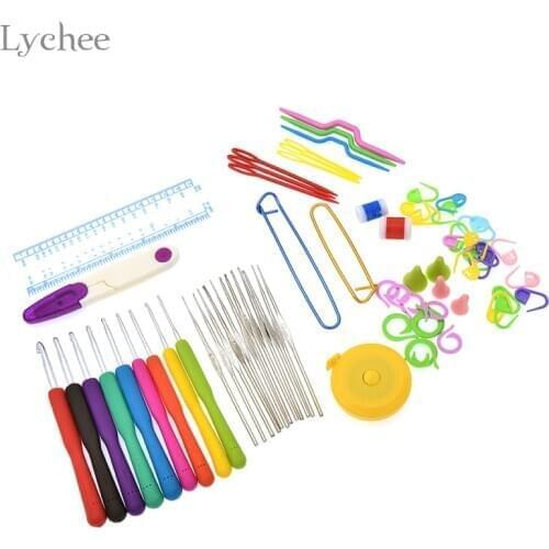 Lychee Life 72pcs Crochet Hook Set Sewing Needle Yarn Knitting Needle Set Weaving Tools Kit DIY Handmade Sewing Craft Tool