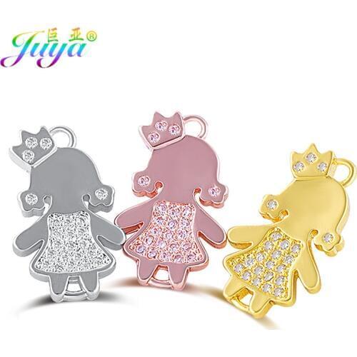 DIY Jewelry Material Gold/Silver Color Princess Crown Girl Connectors Accessories For Needlework Jewelry Bracelet Earring Making