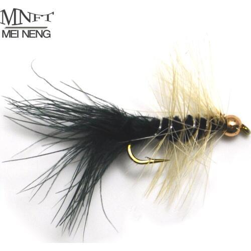 MNFT 10PCS/Pack Bead head Nymph Trout Fishing Flies Zebra body white beard Long Shank Fly Tying 10# Hooks