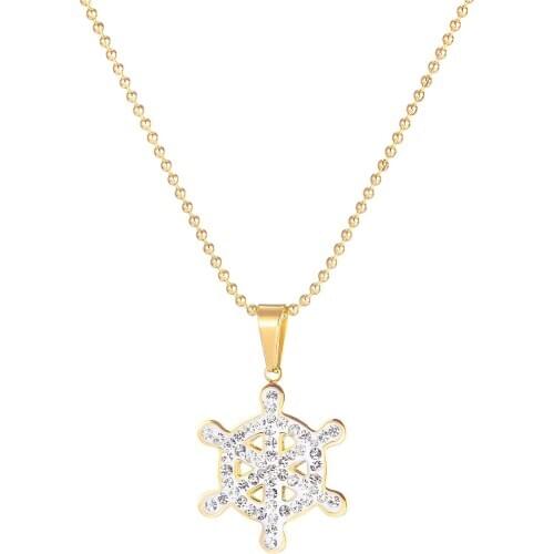 Fashion Rose Gold Rudder Zircon Pendants Necklaces For Women Kpop Stainless Steel Beads Neck Chains Jewelry Accessories Necklace