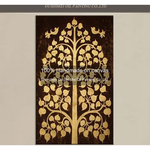 2019 new products gold bodhi leaves oil painting hand painted tree painting on canvas buddhist temple decor abstract art