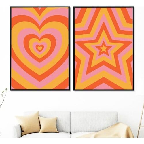 Retro Posters and Prints 60s 70s Psychedelic Funky LOVE HEART Canvas Painting Pop Wall Pictures for Living Room Home Decoration