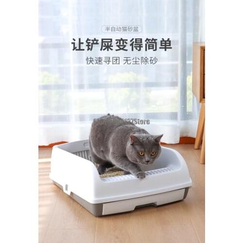 Cat Litter Basin Splash Proof Semi Automatic Semi Closed Cat Toilet Large Cat Litter Basin Drawer Type Cat Dung Basin Cat Suppli