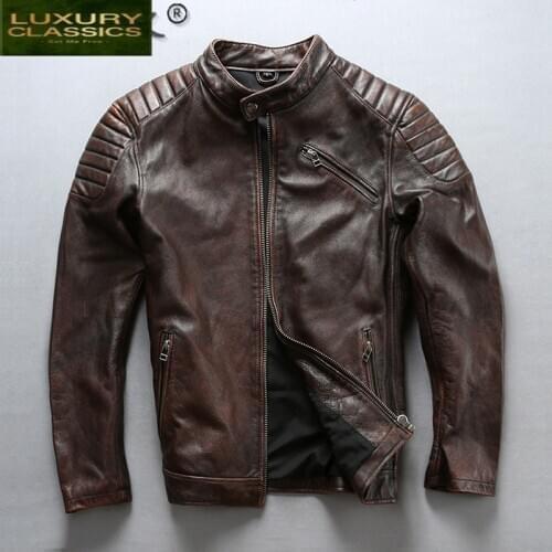 Winter Autumn 100% Genuine Leather Jacket Men Streetweaar Real Leather Coat Man Moto Biker Natural Cow Leather Jackets 20