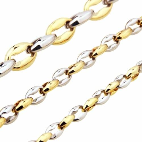 Tisnium 6.5/7.5/12mm High-Class Gold Color Accessories Stainless Steel Flat Beads Link Coffee Beads Chain Mens Necklace