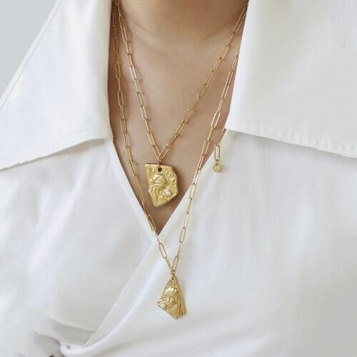 Titanium With 18K Gold Vintage Pearl Charm Necklace Women Stainless Steel Jewelry Designer T Show Party Runway Boho Japan Korea