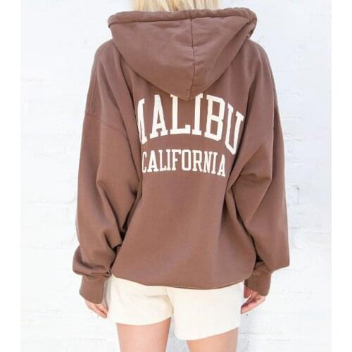 Vintage Letter Print Cotton Hoodie Top Women Autumn Casual Thick Fleece Oversize Hoodies Retro Streetwear Loose Sweatshirts Coat