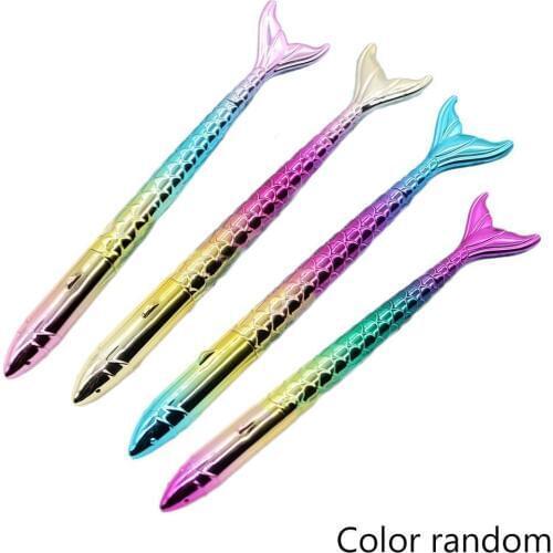 Creative Stationery Cartoon Mermaid Modeling Ballpoint Tail Pla Fish Pen Gel Uv Colorful Supplies School Color Pen Gradient K9I2