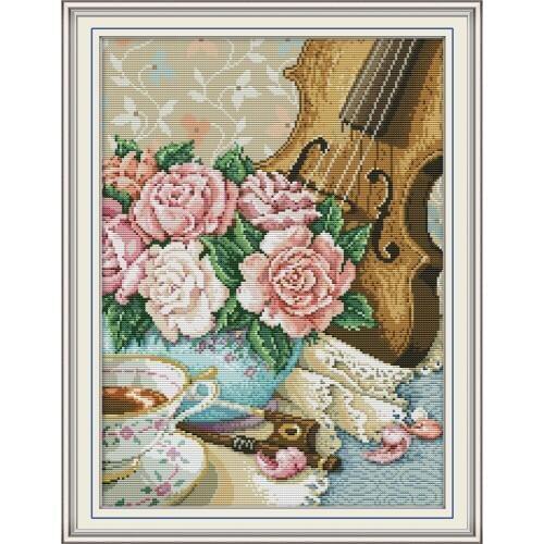 Everlasting Love Violin 3 Chinese Cross Stitch Kits Ecological Cotton Clear Stamped Printed 11CT DIY Christmas Decorations Gift