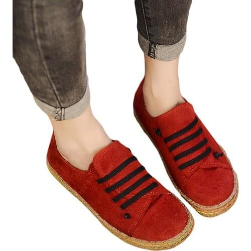 2021 Autumn Women Sneakers Oxford Shoes Flats Shoes Women Leather Suede Lace Up Boat Shoes Round Toe Flats Moccasins