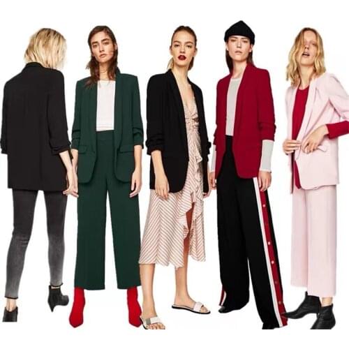 ZA 2021 Summer Women Chic Thin Classic Blazer Gathered Pockets Vintage Office Wear Coat Outerwear Tops 11 Colors 2358/778 235877