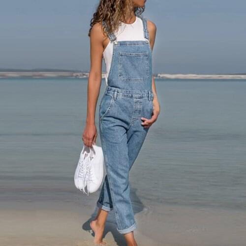 SHUJIN New Lady Blue Denim Overalls Jumpsuit Rompers Belted Hole Hollow Out Pocket Women Casual Fashion Female Pants Hot