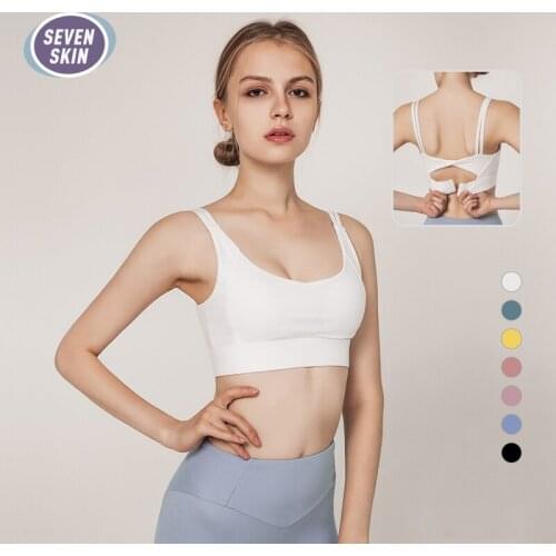 SEVEN SKIN Women Padded Push Up Sports Bra with Removable Pads Backless Cross Straps Bras Gym Crop Top Workout Fitness Yoga Tops