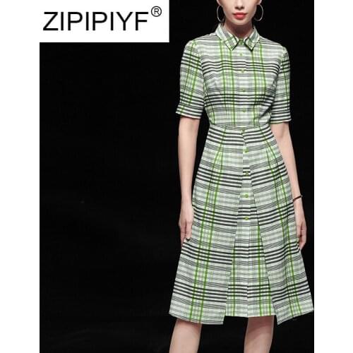 Classic Plaid 2020 Summer Lady New Dress Fashion WOmen Square Collar Slim Fake-two-piece Dress Female Wear C074