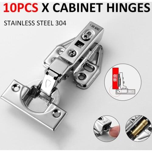 10PCS Cabinet Hinges Stainless Steel Soft-Close Half Overlay Face Kitchen Cabinet Door Hinges Furniture Hardware