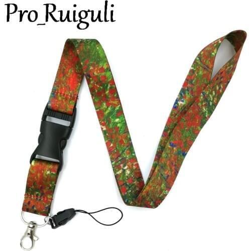 30pcs Van gogh Poppy field June Lanyard for Keys Phone Cool Neck Strap Lanyard for Camera Whistle ID Badge webbings ribbons Gift
