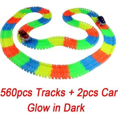 560pcs Track+2 Cars glow racing Glowing Race Track Bend Flex Electronic Rail Glow Race Car Toy Roller Coaster toy for kids gift