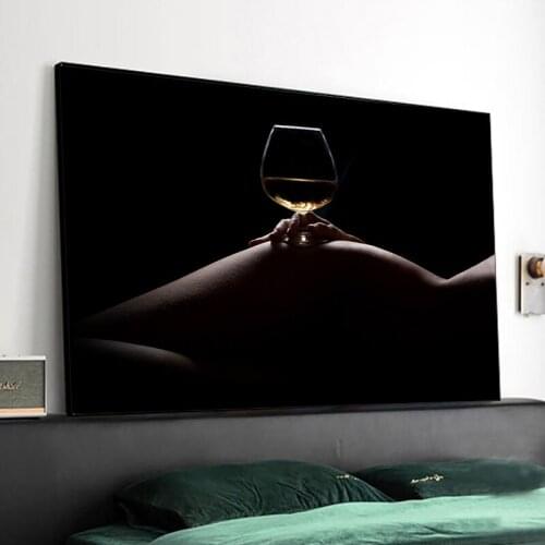 African Black Sexy Body Nude Women Wine Oil on Canvas Painting Posters and Prints Wall Art Picture Home Decoration No Frame