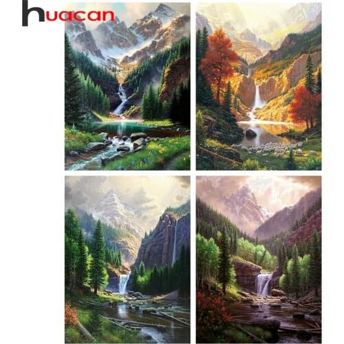 Huacan Diamond Embroidery Mosaic Waterfall Mountain 5D Diamond Painting Cross Stitch Landscape Modular Pictures Home Decor