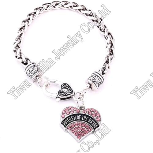 Mother of the bride Awareness Alert Crystal Heart Charm With 20CM Wheat Chain Lobster Claw Bracelet